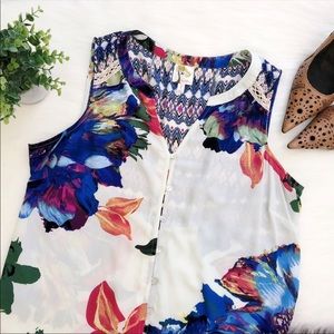 Fig and Flower Long Floral Sleeveless Tunic Top